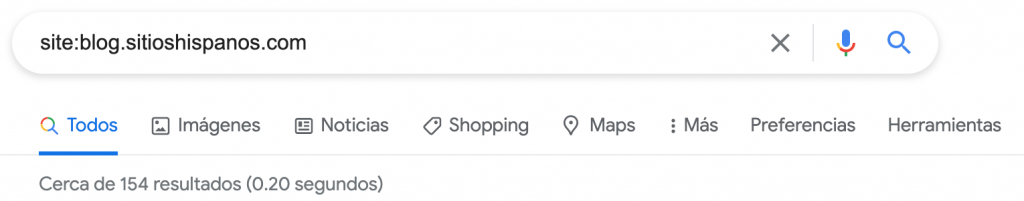 Resultado de una búsqueda en google utilizando la sintaxis site: